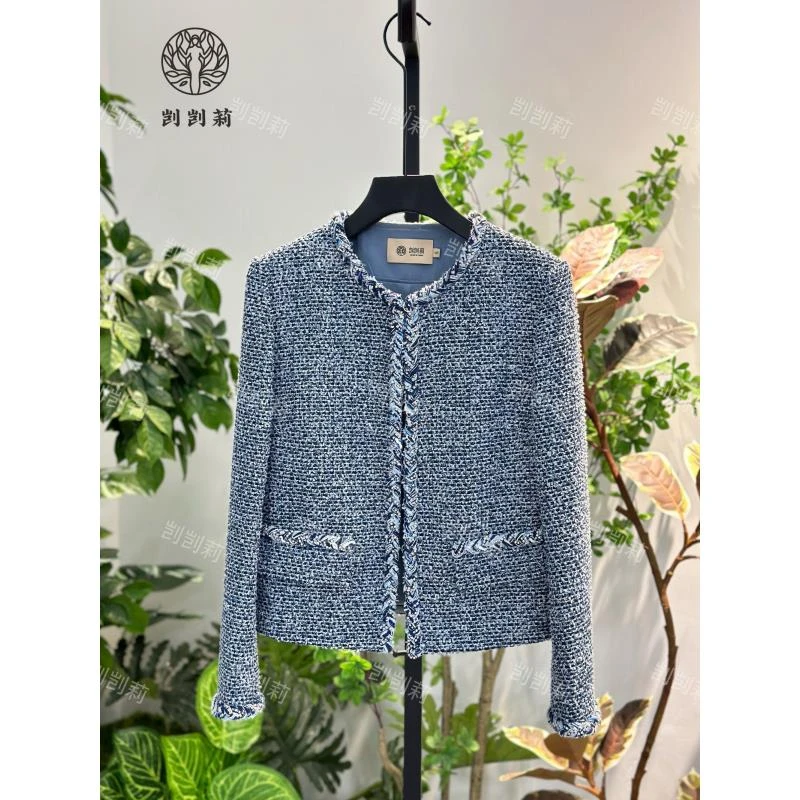 剀剀莉 （蓝月）春季新款灰色减龄重工手工花边显瘦圆领小香风外套