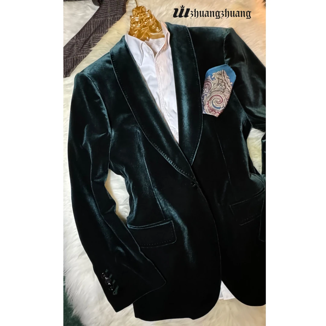 WZHUANGZHUANG 男士秋冬特密丝绒长袖西服套装纯色优雅礼服轻奢