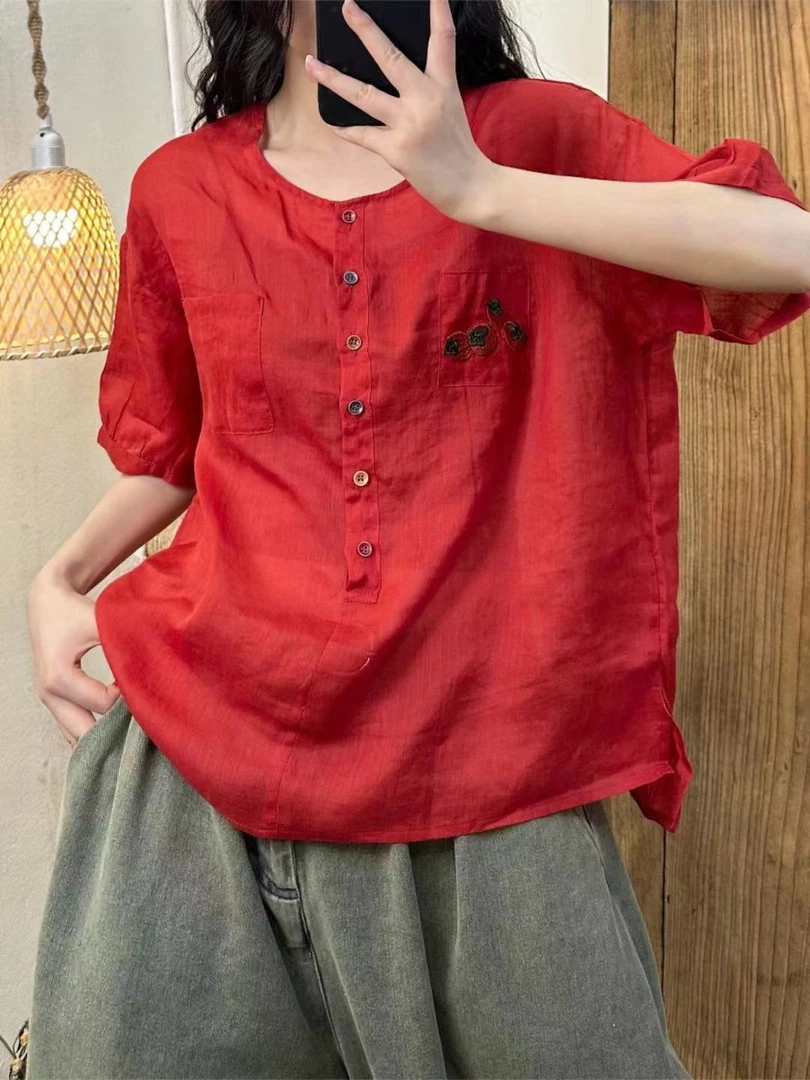 7196夏季苎麻扣子上衣