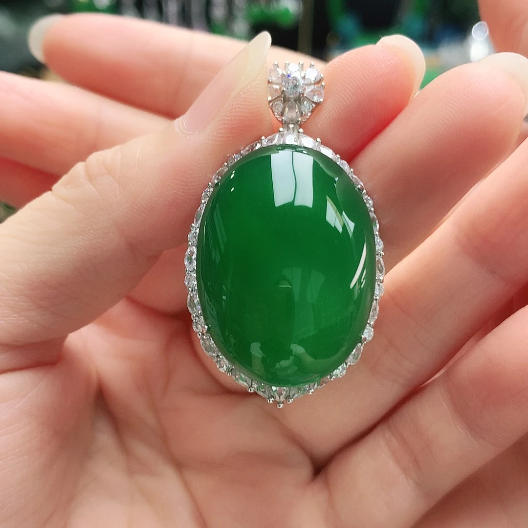 玛瑙/玉髓银S925镶嵌吊坠