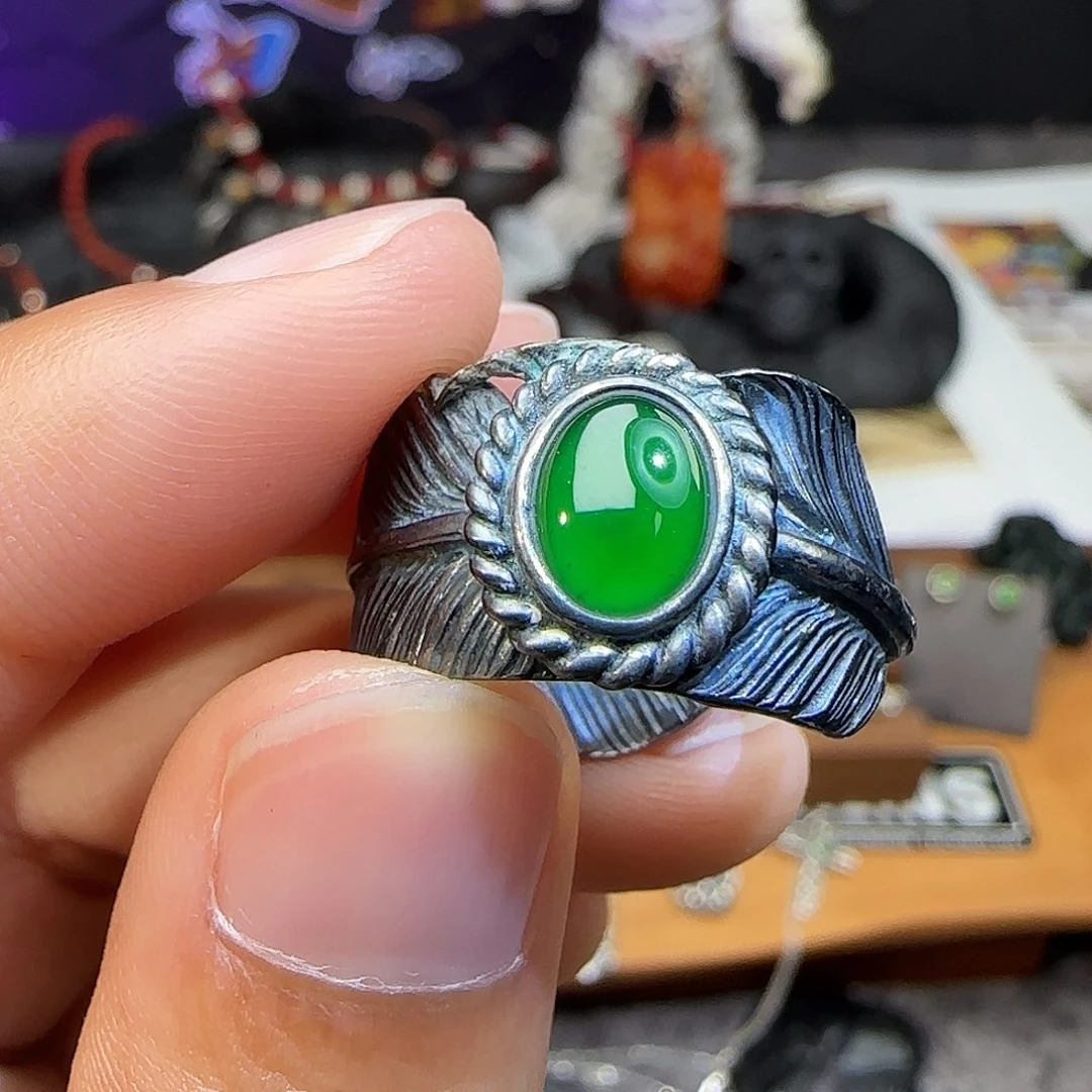 K***）翡翠银S925镶嵌戒指