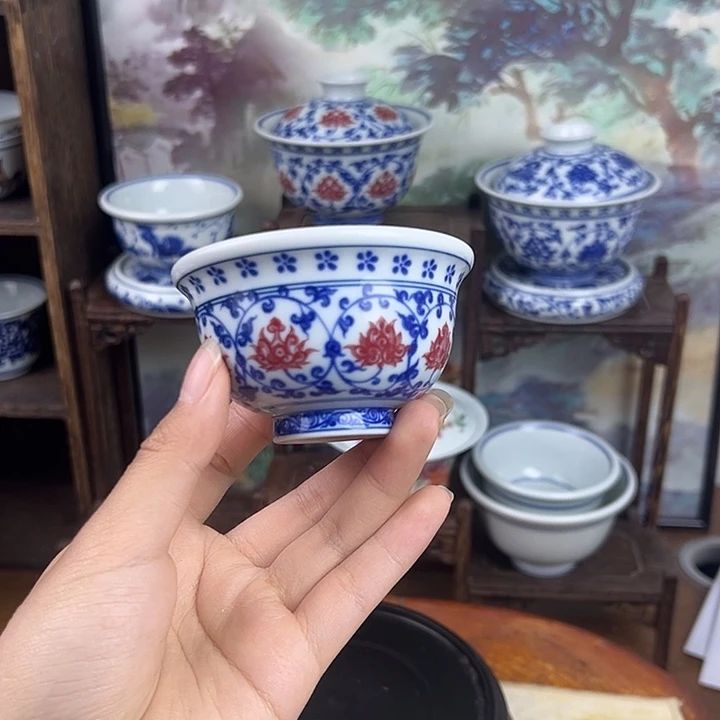 陶其他缠枝莲釉里红小压手