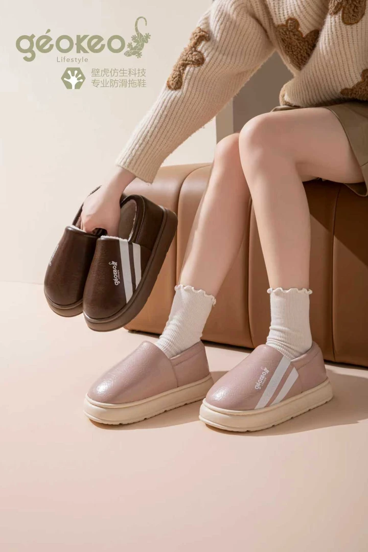 784壁虎新款皮面斜条防水棉窝棉鞋