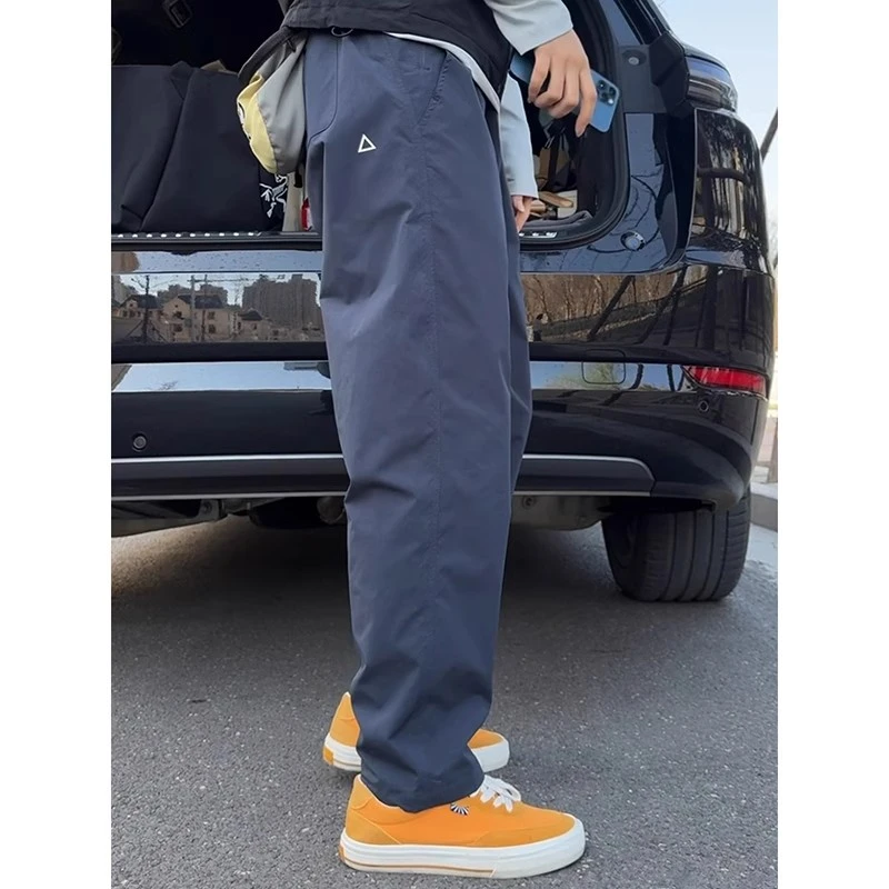 藏青色三角标裤子男款夏季美式软壳速干冲锋裤防水防风休闲运动裤