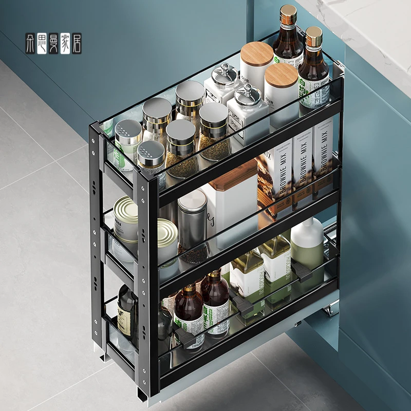 朵思曼调味调料拉篮厨房橱柜窄柜抽屉式极窄小尺寸柜内抽拉式置物