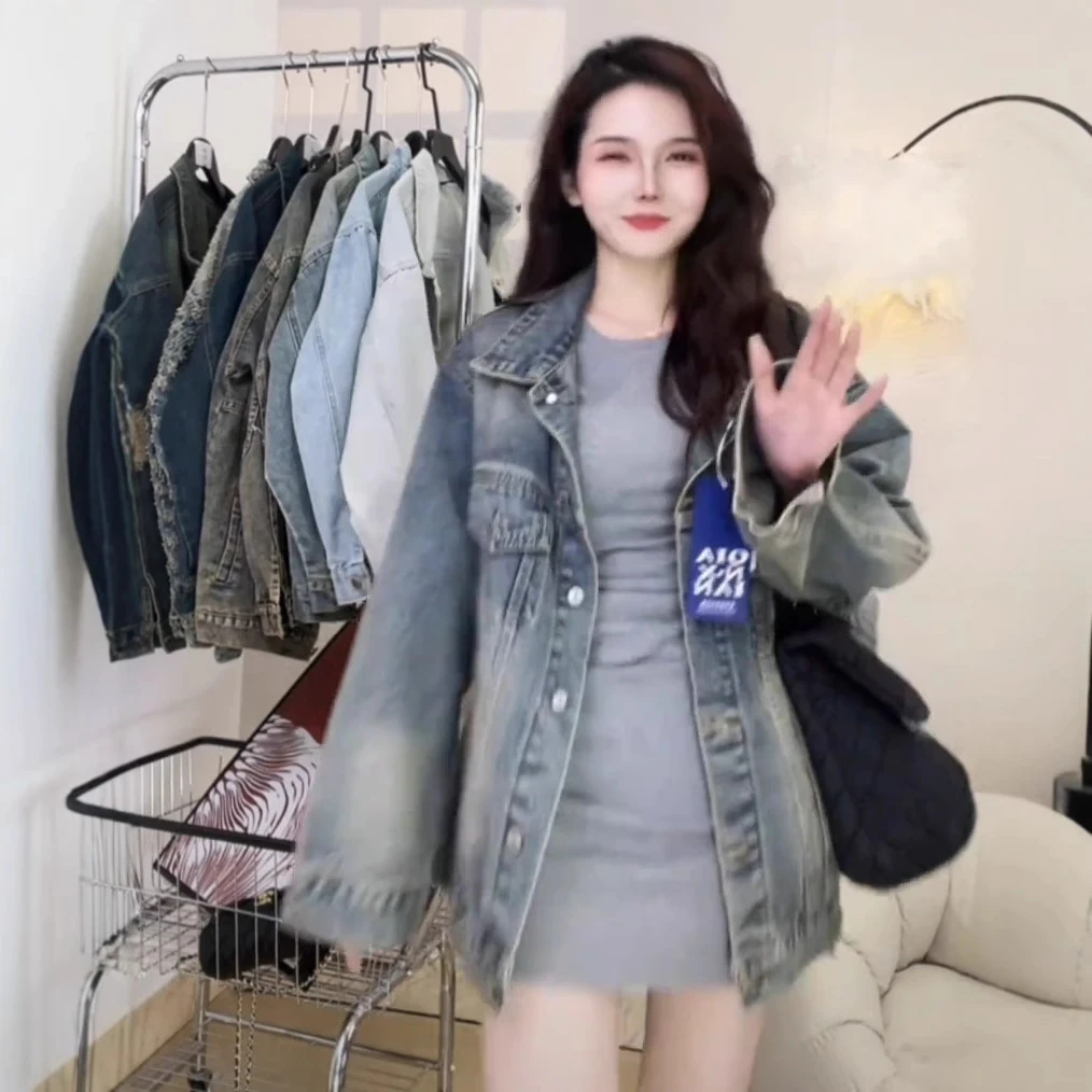 水洗复古美式ins牛仔外套小众女高街潮牌宽松宽松百搭夹克上衣春