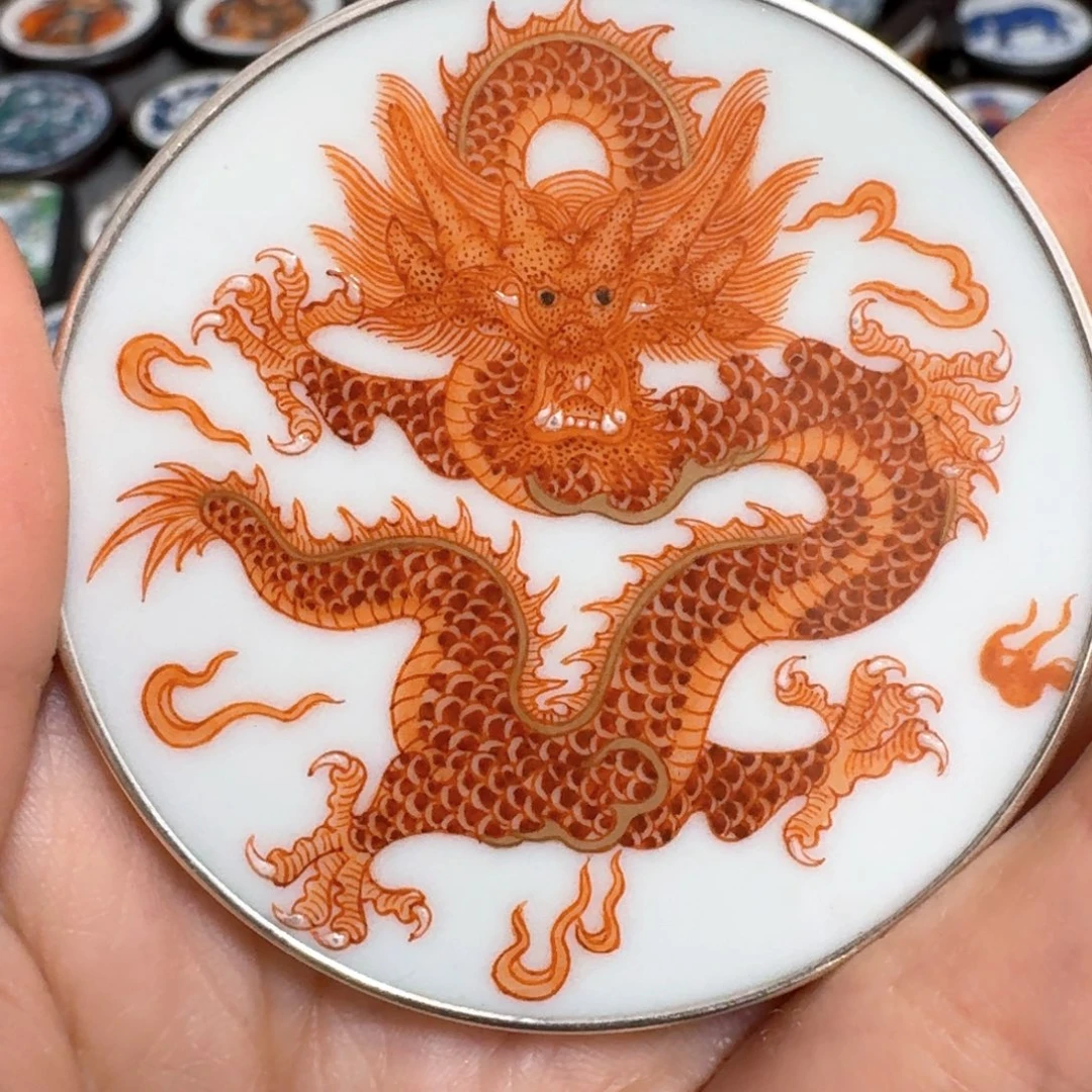 正***源瓷片粉彩纯银金龙挂件