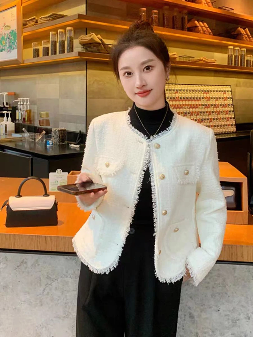 韩系优雅休闲毛边小香风外套女2024秋季新款设计感洋气显瘦上衣潮