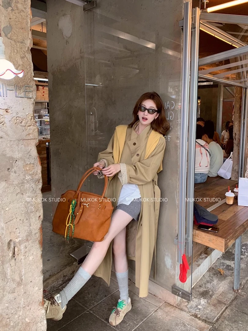 英伦风垂感宽松显瘦风衣外套女2025春秋新款小个子中长款休闲大衣