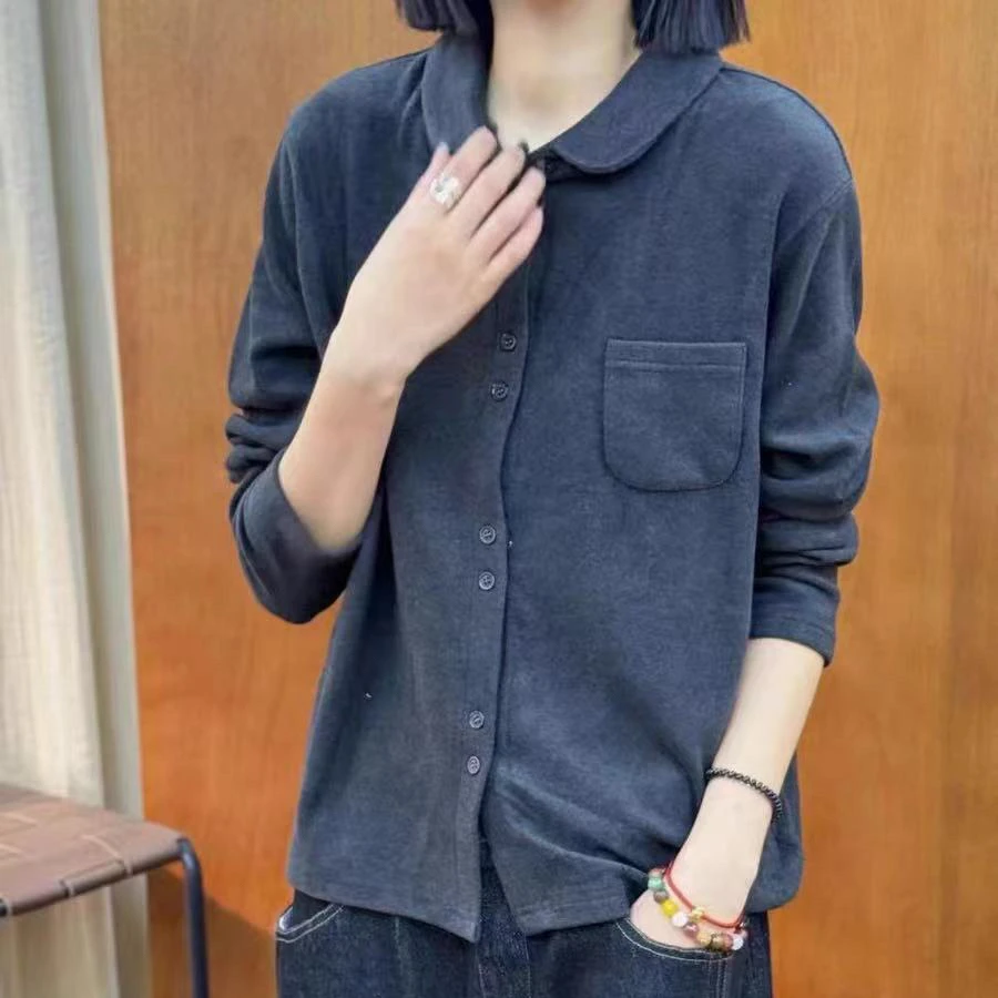 976欧货爆款精制款小翻领澳绒加厚小衫女