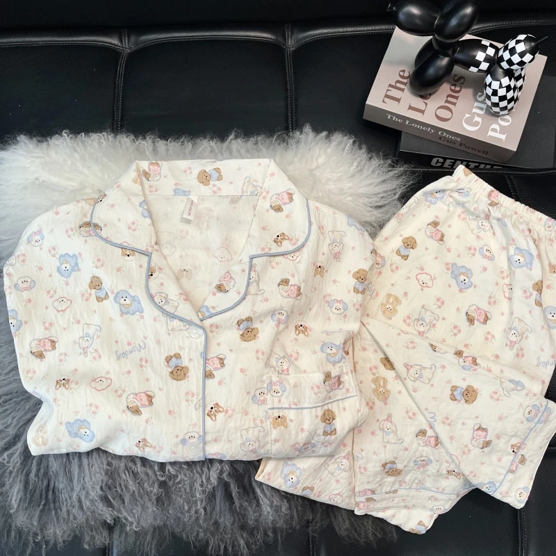 【长袖卷毛萌萌狗】秋季云朵绵睡衣女两件套家居服春秋卡通保暖睡衣