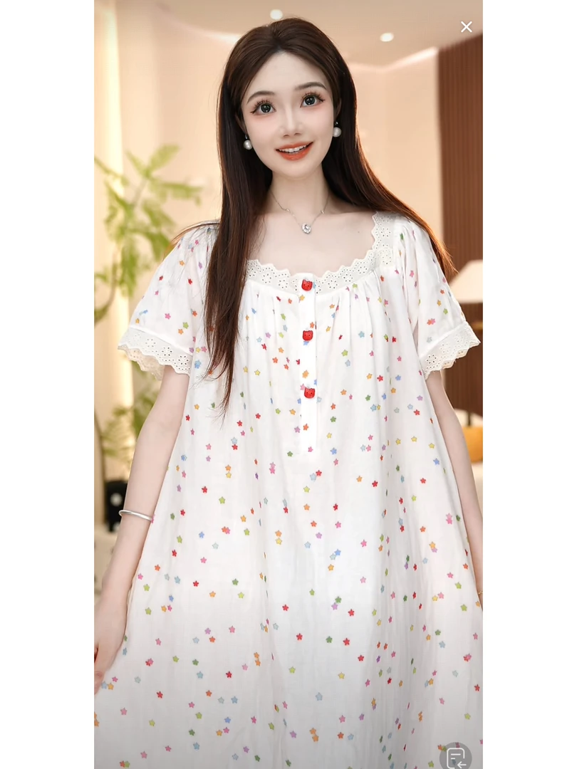 【星星点灯】纯棉睡裙韩系夏季新款睡衣女宽松柔软透气家居服套装