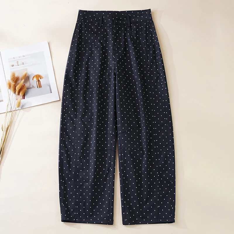 波点阔腿休闲裤夏季新款设计感小众直筒裤子宽松显瘦女大码裤夏季