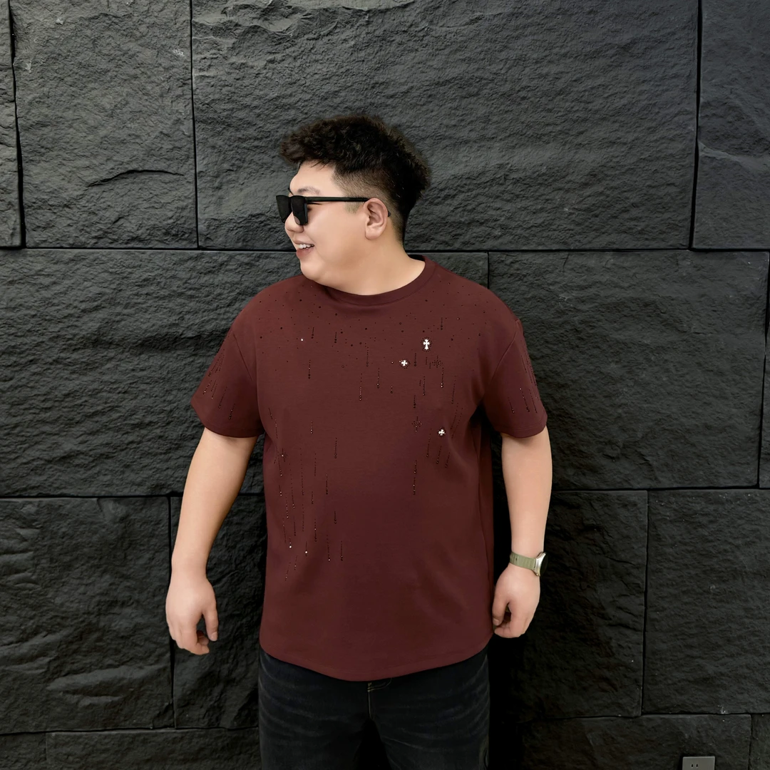 大码男装 冬季上新 潮流奥钻 烫钻  短袖72651