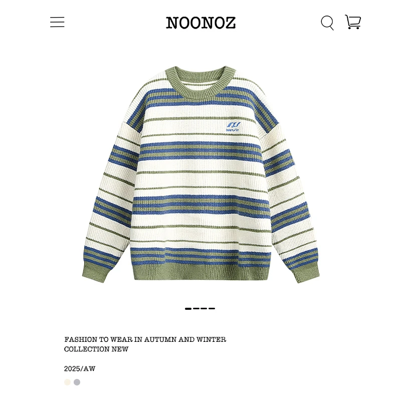 NOONOZ撞色条纹情侣圆领毛衣男秋冬潮牌美式中性风慵懒保暖针织衫