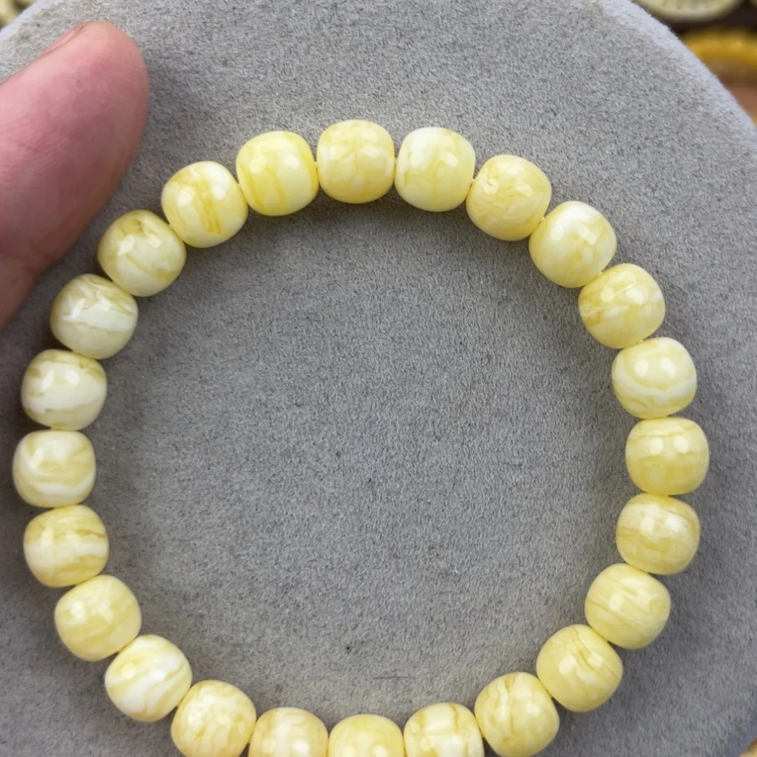 蜜蜡未镶嵌手串纯天然俄料白蜡金纹虎皮极限弧高桩9*8.5腕口18+