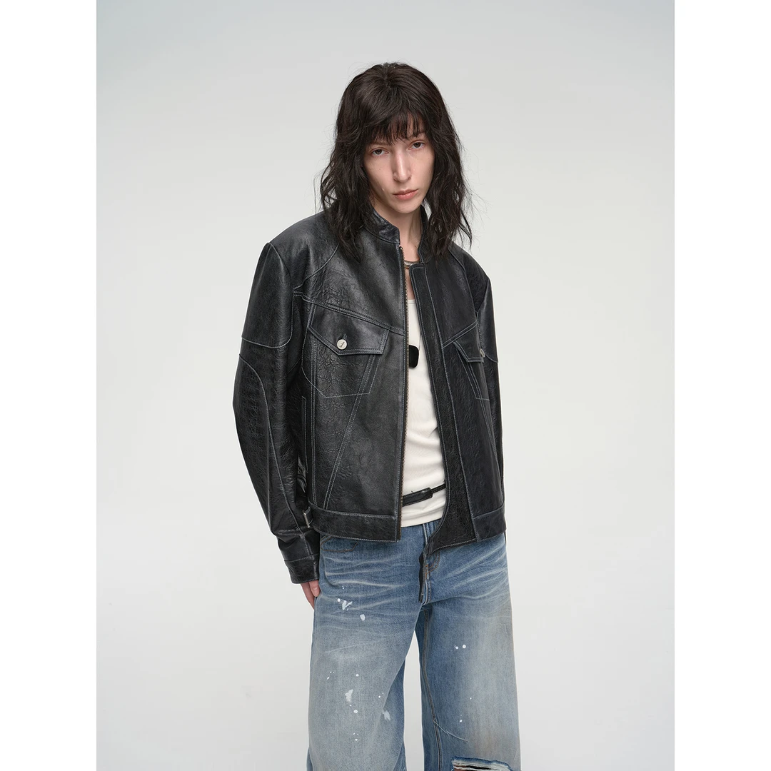 付智恩 林肯爵士 皮衣上衣皮夹克短外套翻领女装