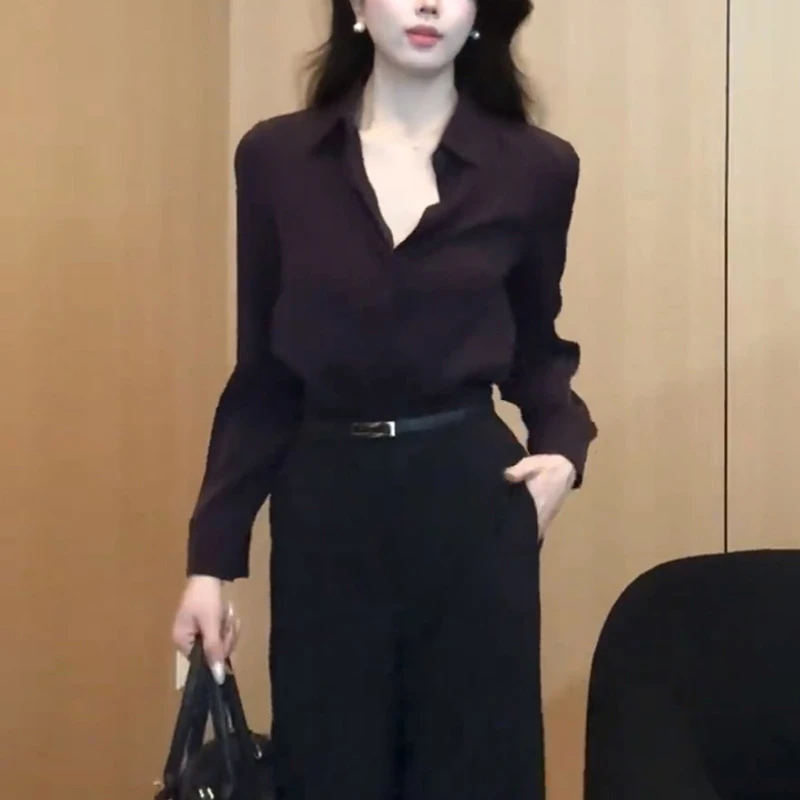 气质高级感简约干练通勤长袖衬衫女2025秋季新款显瘦纯色打底衬衣