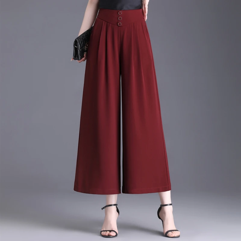 冰凉丝九分阔腿裤女夏季2025新款高腰气质显瘦休闲裤时尚八分裤子