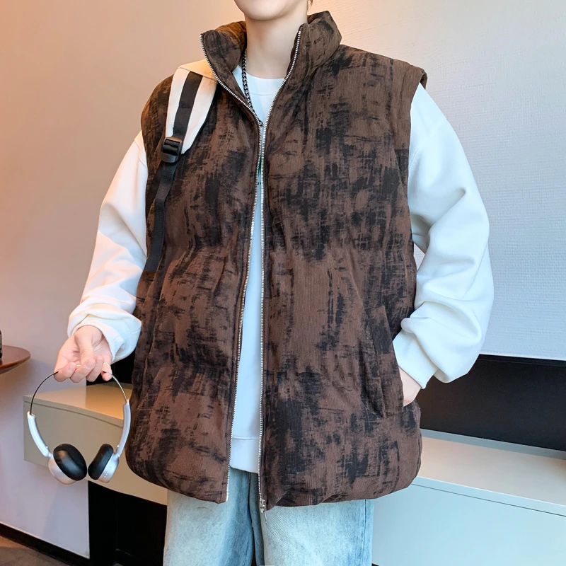 稻草人新款秋冬男士时尚外套马甲中国风迷彩扎染条纹加厚保暖宽松