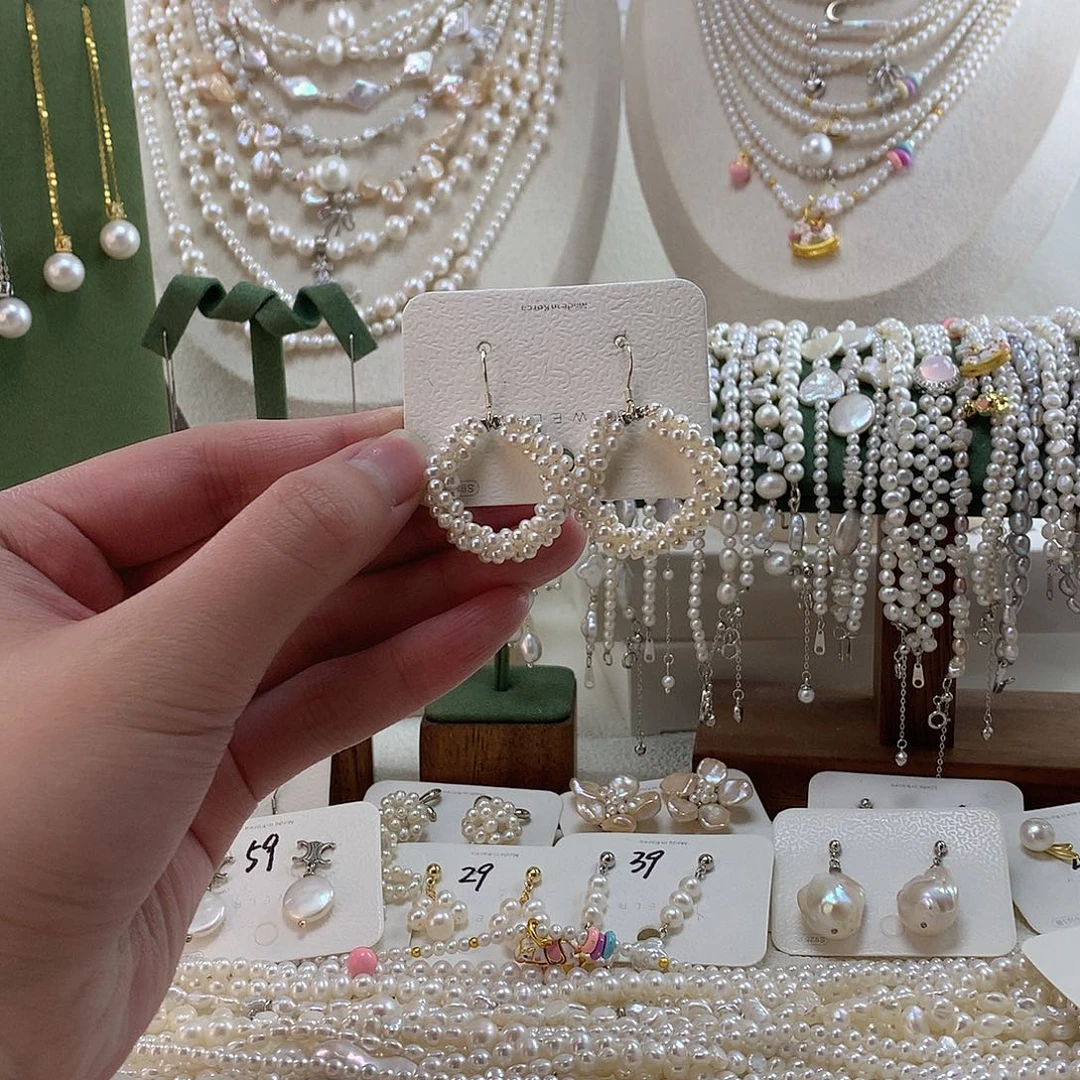 耳饰银S925镶嵌淡水珍珠