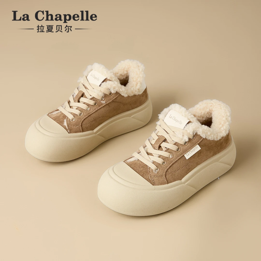 拉夏贝尔毛毛棉鞋女2026新款冬季加绒厚底增高休闲女鞋加厚棉鞋女
