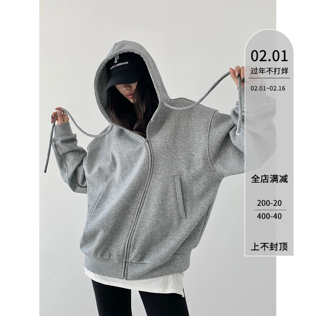P1225Y2998加绒拉链连帽卫衣女秋冬款新款休闲设计感外套08.03抖