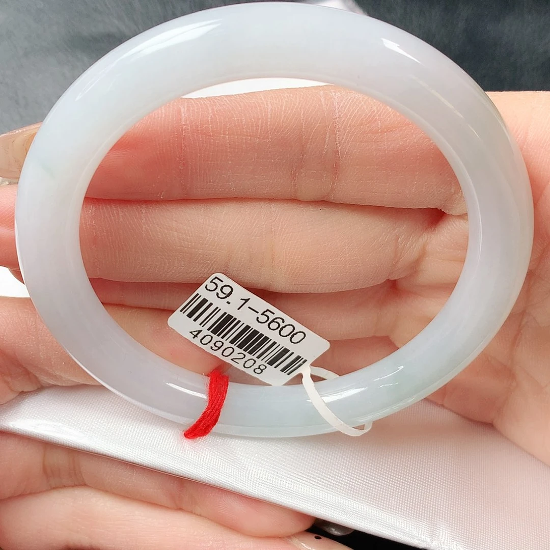 翡翠手镯未镶嵌冰胶晴水圆条59圈口 45号