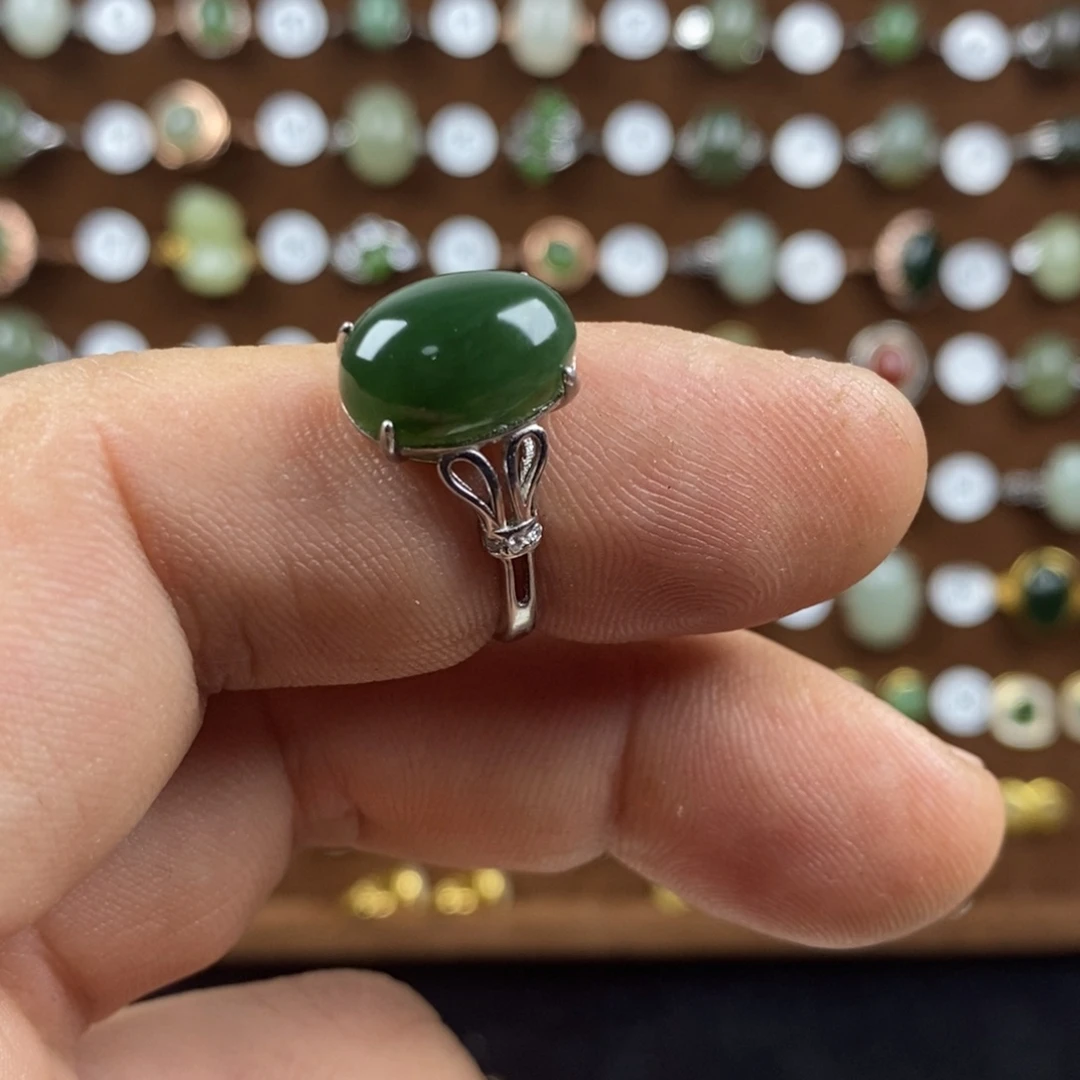 和田玉（碧玉）戒指银S925镶嵌
