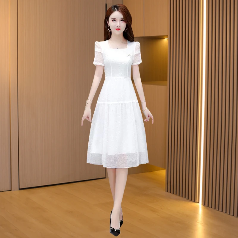 【可蓓儿】冰丝白色法式感连衣裙2025新款减龄欧货洋气高端显瘦裙子