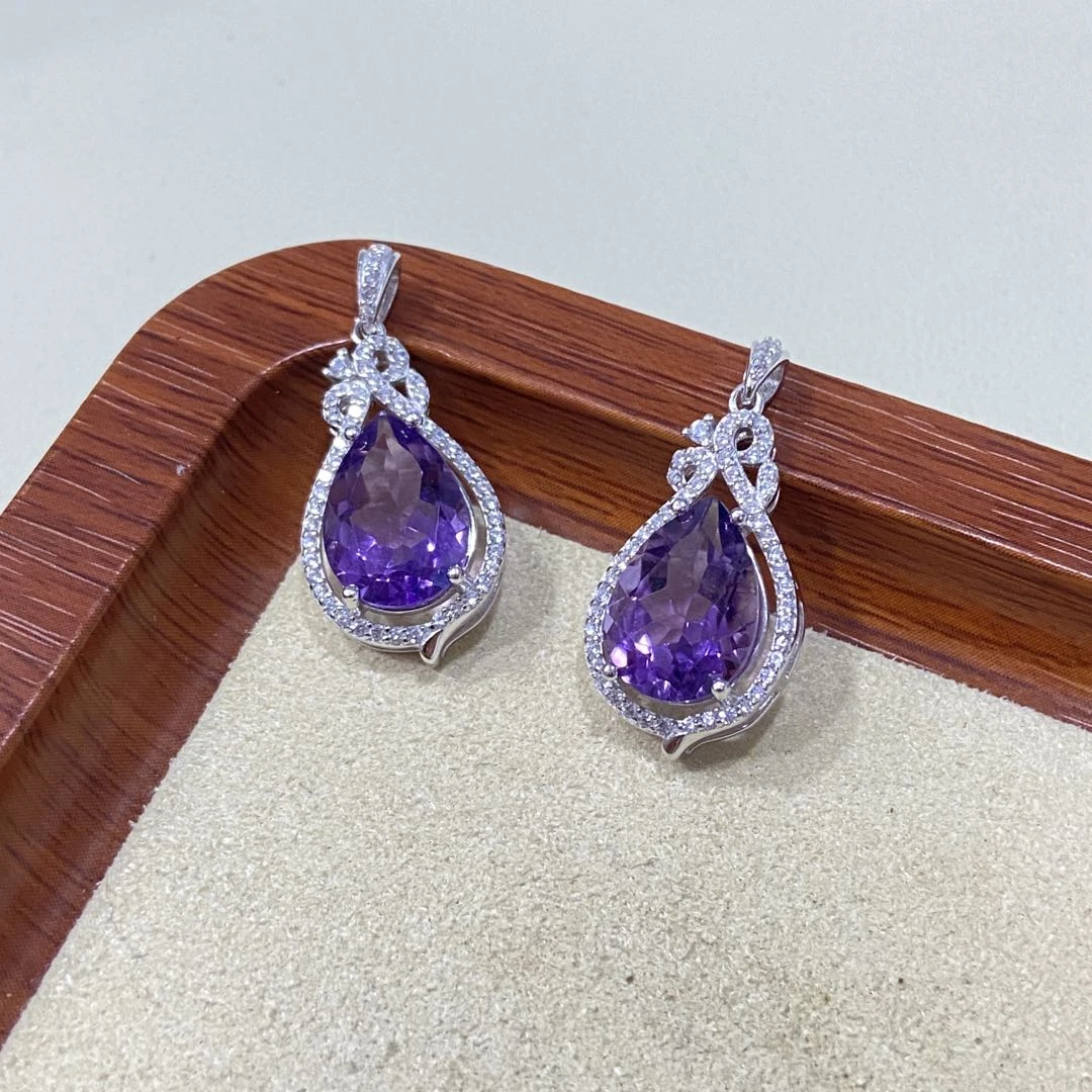 【星浩好物】s925银镶紫水晶吊坠 QT19H168【多样性发一件】】8*12配链