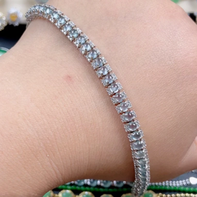 天然翡翠手链银镶嵌