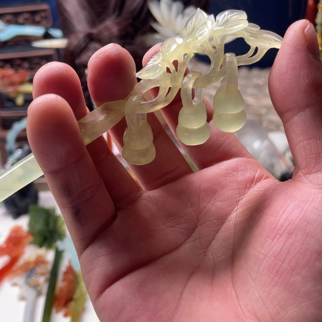 【闪购商品】蛇纹石玉发饰未镶嵌蓝*