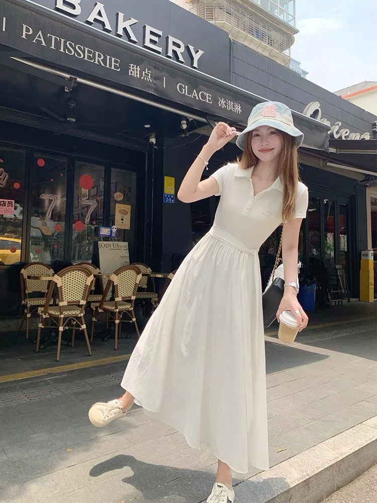 曾小咸 POLO领绑带短袖连衣裙女夏季减龄小众显瘦长裙Z252LQY6232