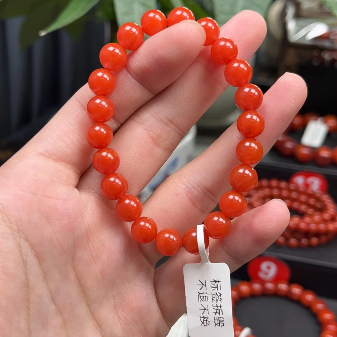 南红玛瑙未镶嵌手链川料联合料樱桃红手串8+