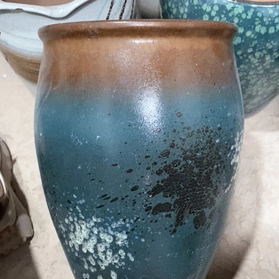 紫砂花盆口25高度36绿泼墨处理