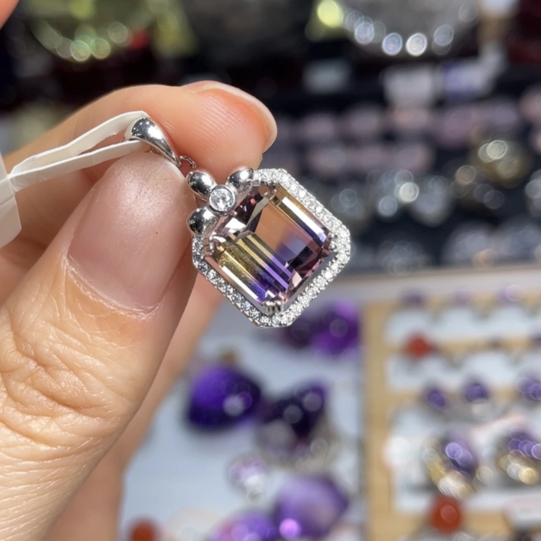 珠宝半成品银S925镶嵌水晶紫黄晶