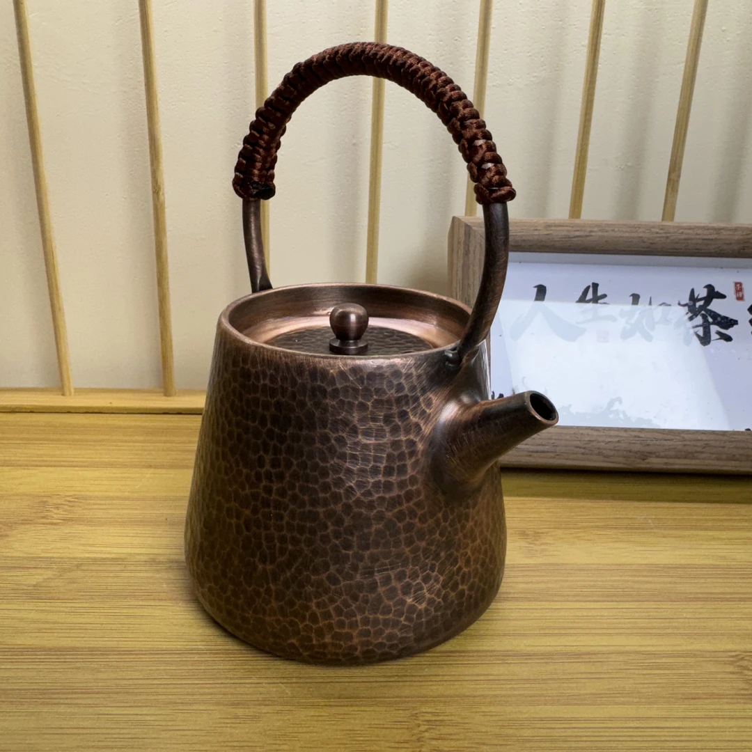 400ml紫铜做旧复古风家用提梁带滤网泡茶壶焖泡壶烧水壶