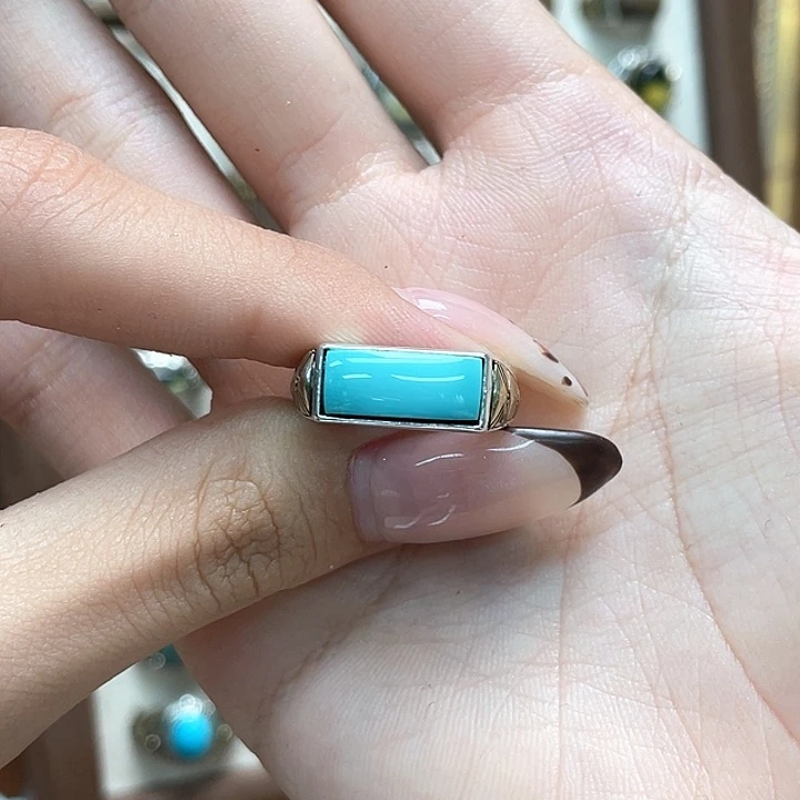 市***张绿松石银S925镶嵌戒指