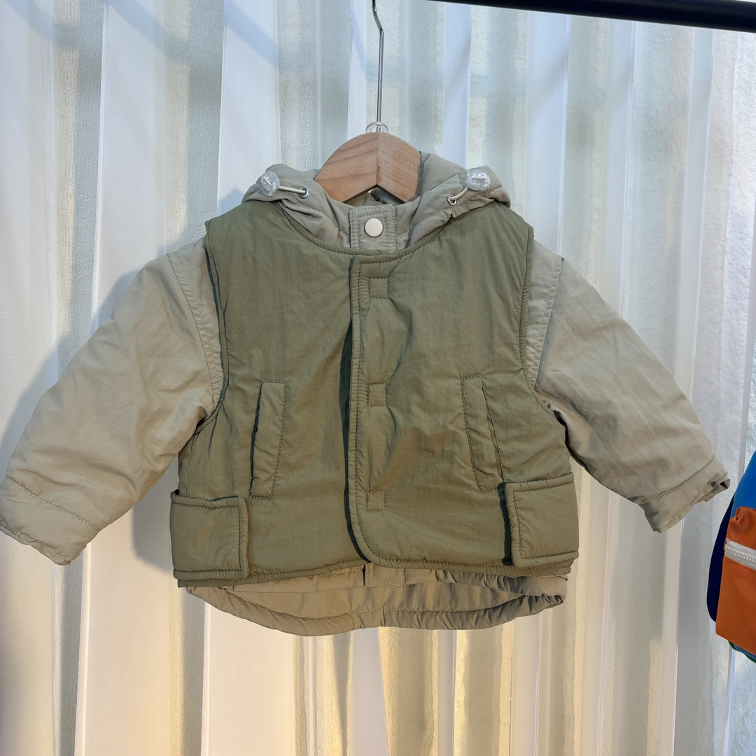 2024秋冬新款纯色棉服马甲套装加厚男童韩系外套套装韩版