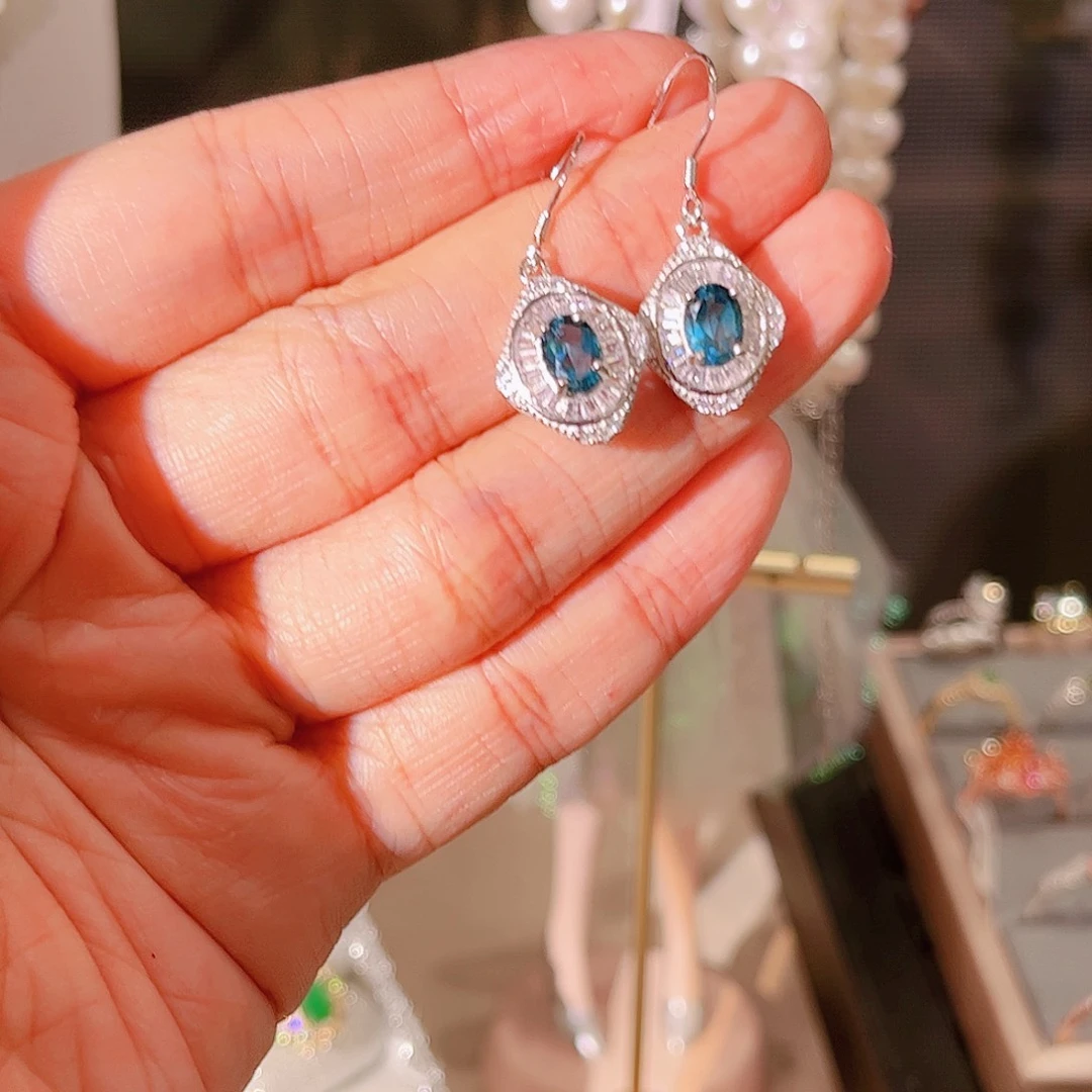 托帕石耳饰银S925镶嵌