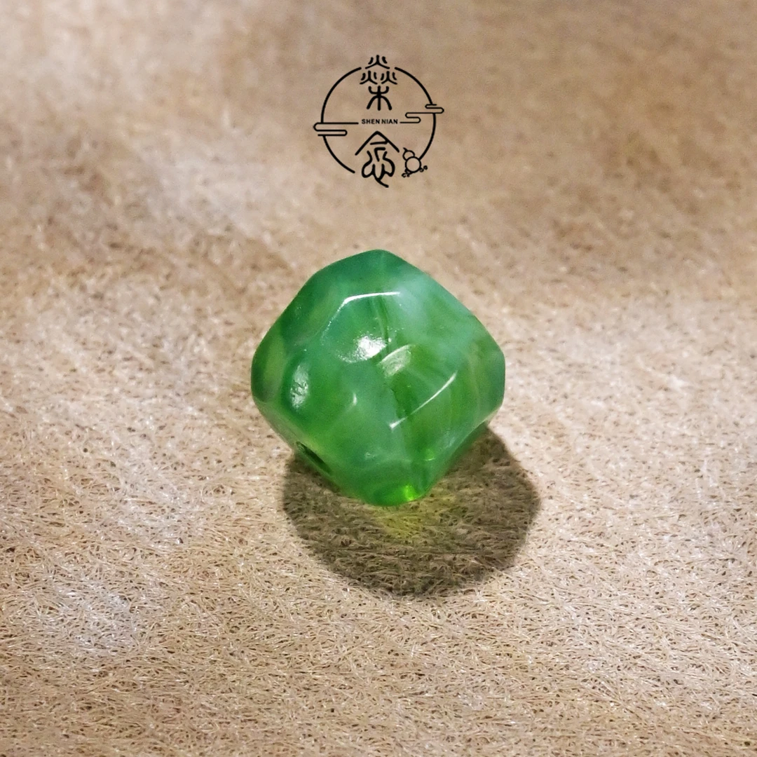 8MM绿琉璃深坑无相直切桶珠文玩108手串DIY配饰散珠配珠顶珠腰珠