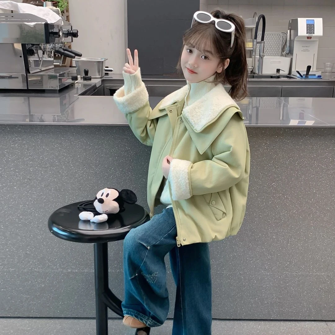 女童外套2025新款秋冬款儿童超好看网红洋气夹棉加厚皮衣女孩冬装