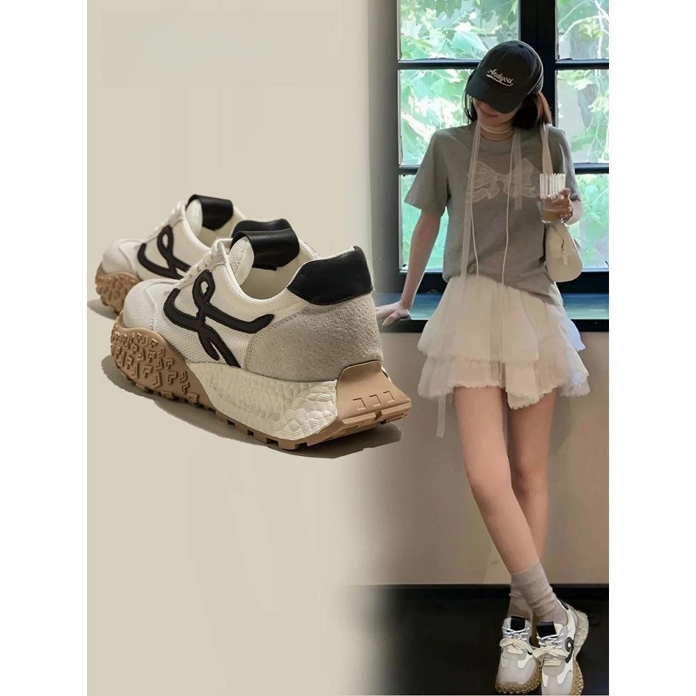 内增高德训鞋女2025春夏新款厚底休闲板鞋轻便百搭透气运动鞋