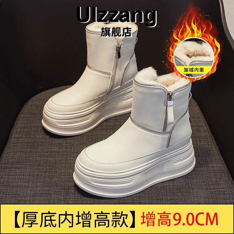韩国Ulzzang正品内增高雪地靴棉鞋女25新款冬季厚底加绒加厚保暖