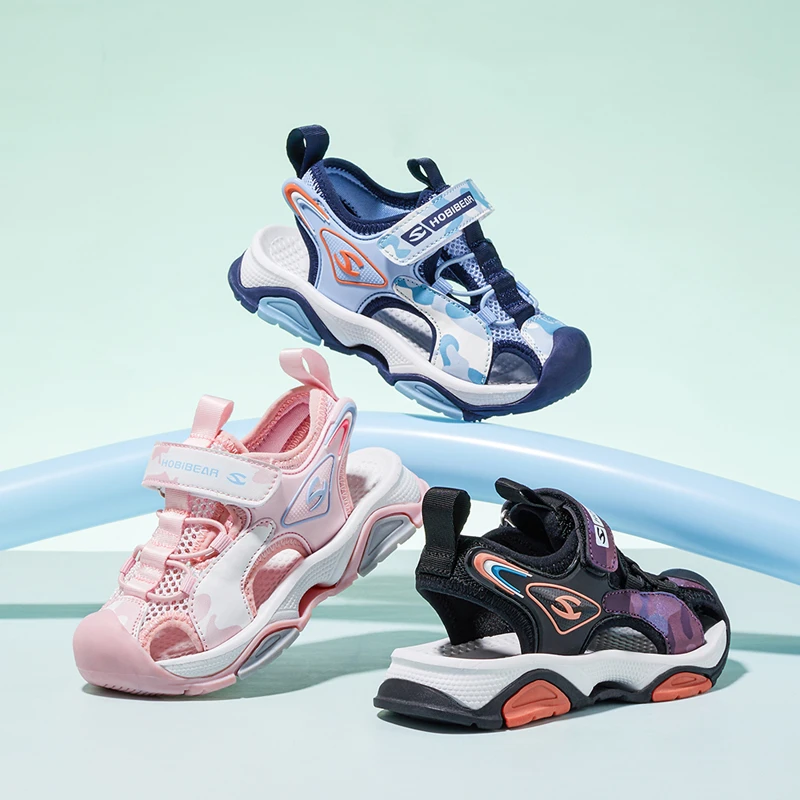 哈比熊童鞋凉鞋夏季透气凉鞋防滑包头中大童沙滩鞋AU7875