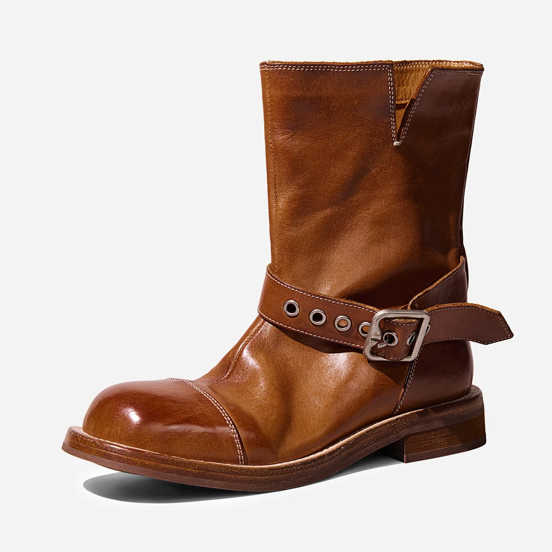 Brucepayne意大利马皮水洗女鞋切尔西靴复古固特异手工切尔西靴