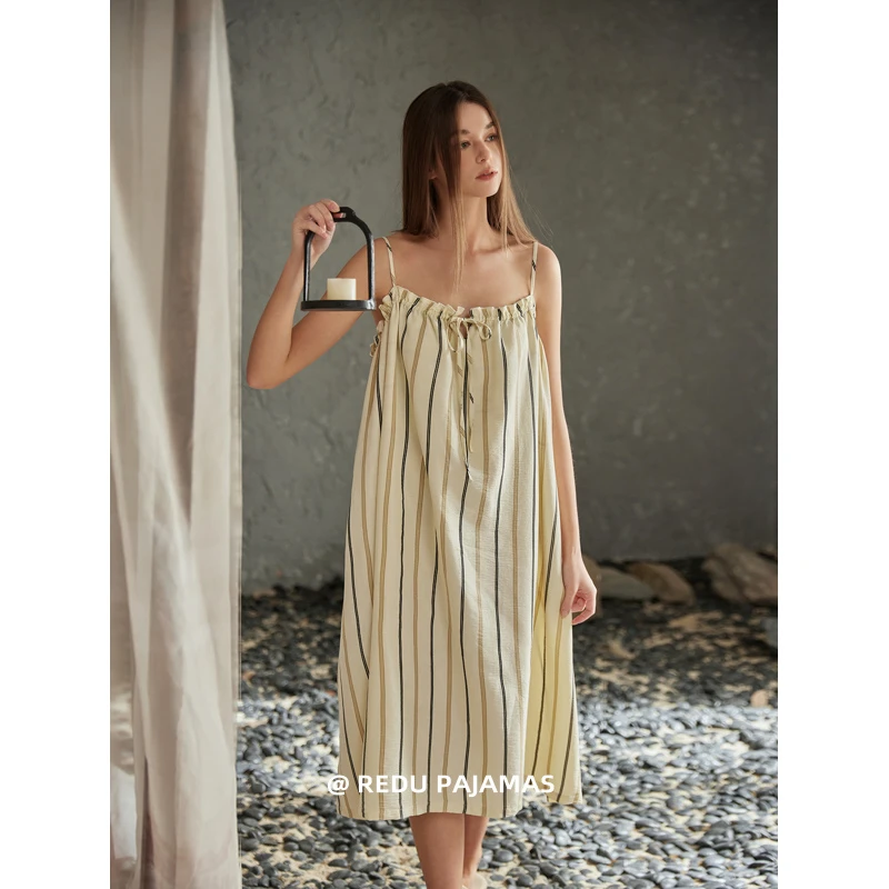 热妒睡裙女夏薄款带胸垫吊带裙长款软绵绵宽松甜美女士家居服睡衣