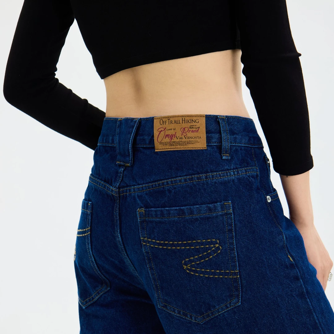 弯刀牛仔裤男深蓝复古基础款休闲长裤子小众设计师牛仔裤松弛宽松