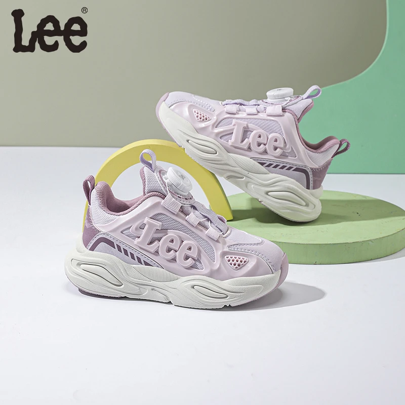 Leekids旋钮扣网面轻弹防滑儿童跑鞋2025年春夏男女童透气运动鞋